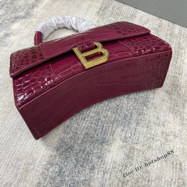 Balenciaga專櫃爆款鱷魚紋櫻桃紅色Hourglass沙漏包 巴黎世家頂級原單手提肩背包 fyj1204